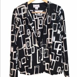 TanJay Geometrical Sequin Zip Up Business Casual Blazer & Tank Top Set Small